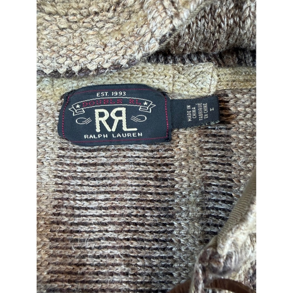 RRL Ralph Lauren Striped Knit Baja Hoodie Brown Linen Cotton Wool Pullover M - Picture 4 of 14